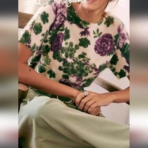 Sezane Cream and Green Floral Sweater